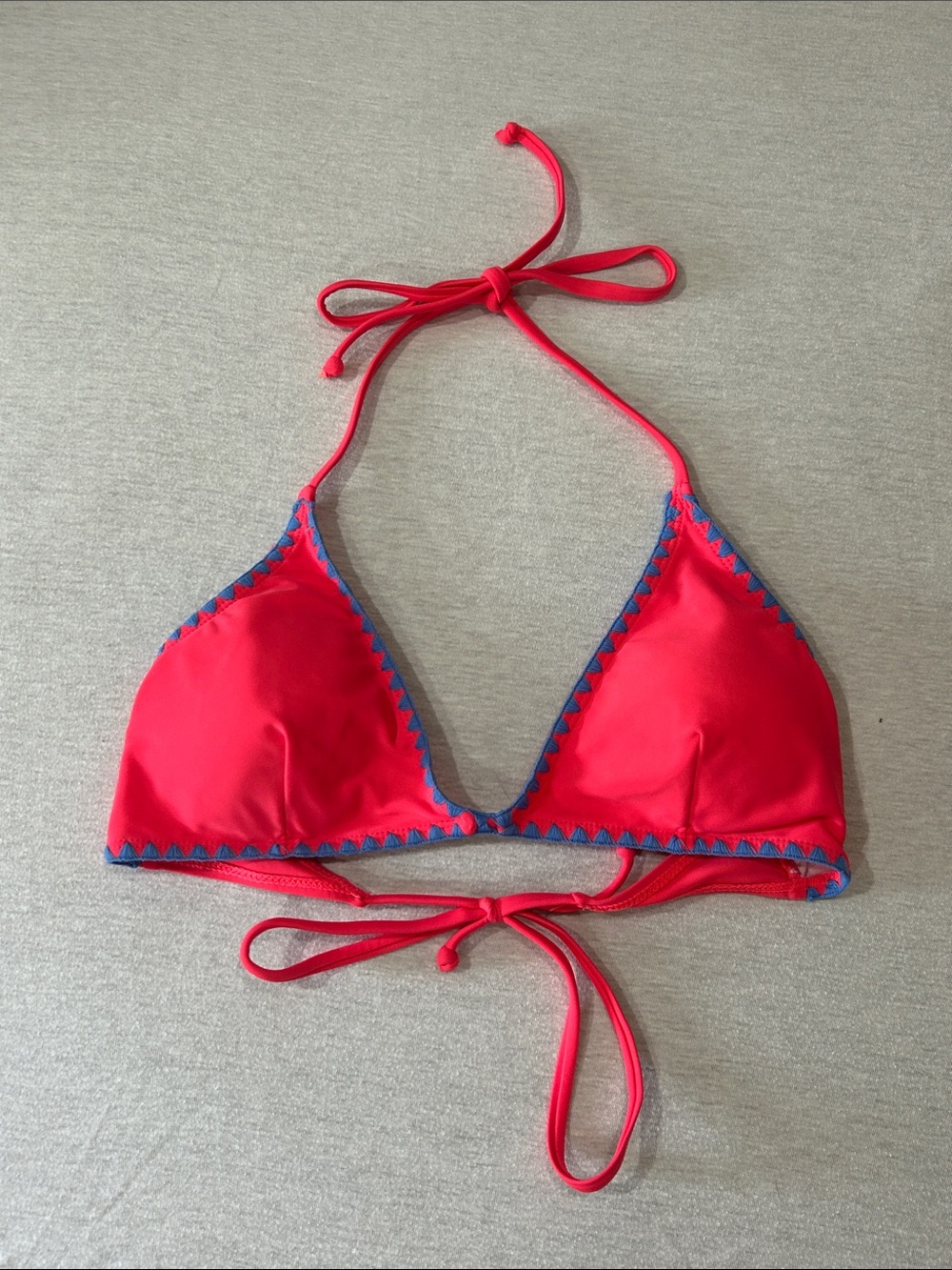 Art & Sol Pink Triangle Bikini Top with Blue Stitching Sz M